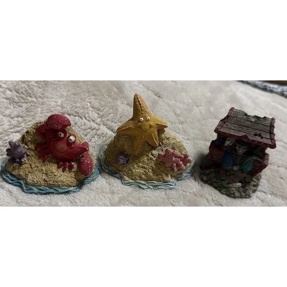 3 Fish Aquarium Decor Pirate Starfish Shell Crab Polyresin